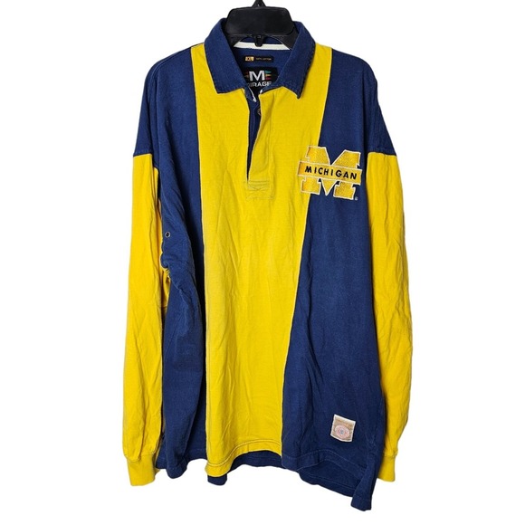 Vtg. Mirage Michigan XL Long Striped Polo Sleeve Blue & Yellow Clean - Picture 8 of 11